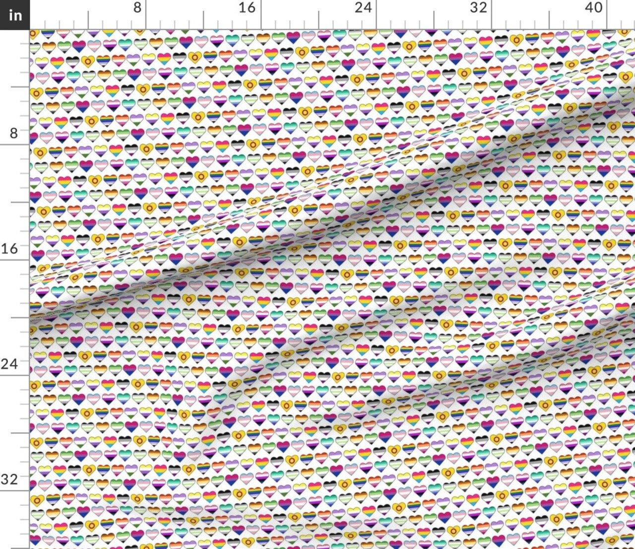 Various Fabrics by the Yard or Fat Quarter Pride Hearts Lgbtq Pan Gay Trans Queer Asexual Intersex Bi Aromantic Nonbinary Small Scale Custom Printed Fabric by Spoonflower